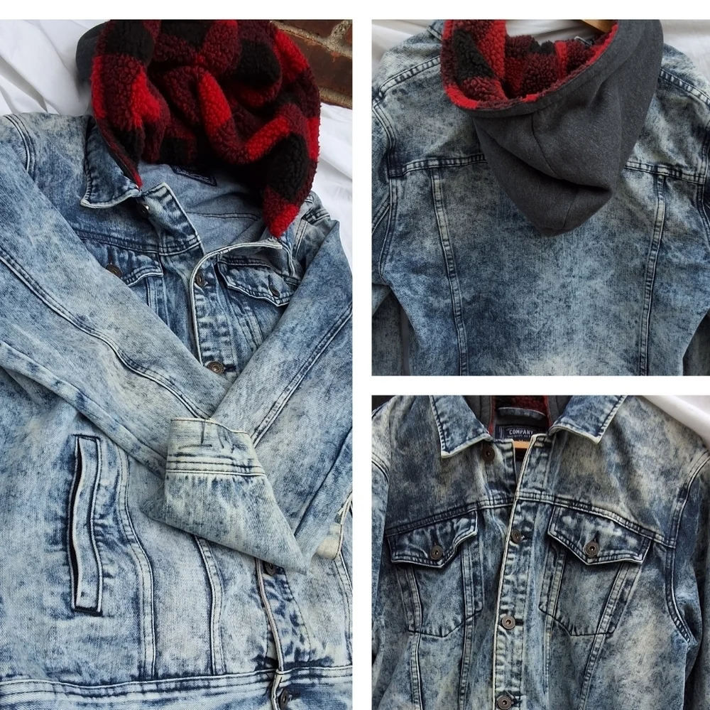 Vintage 80s Company One acid washed Denim hoodie Jacket XL-L